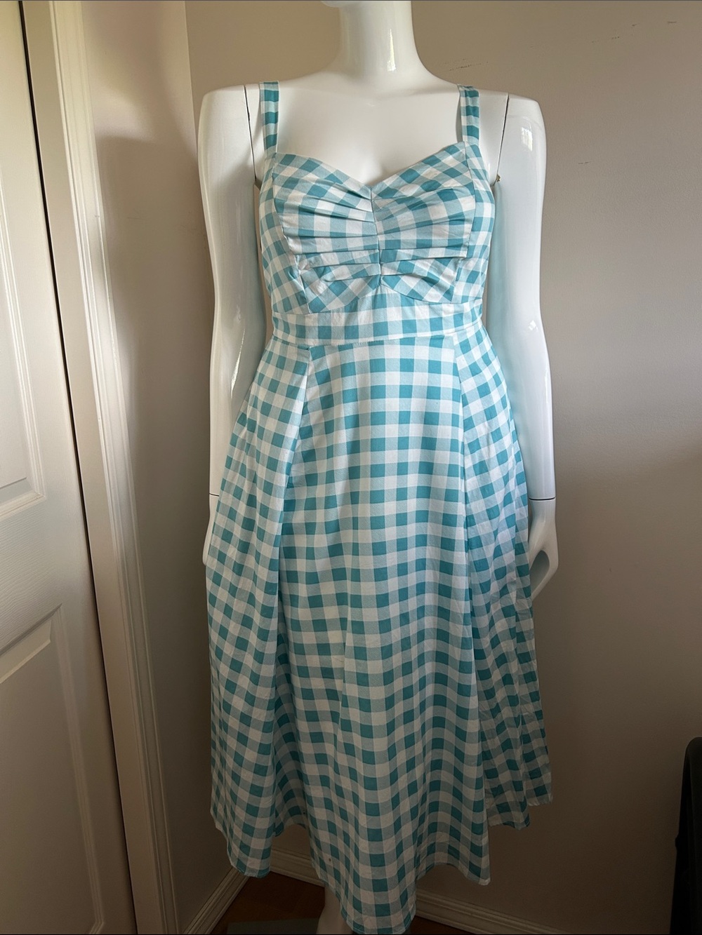Torrid Turquoise and White Gingham Midi Dress, Size 2x
